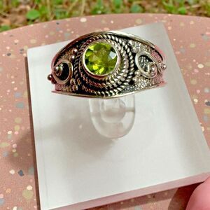 Sterling Silver Peridot Ring 925 Size 8 New Statement Band